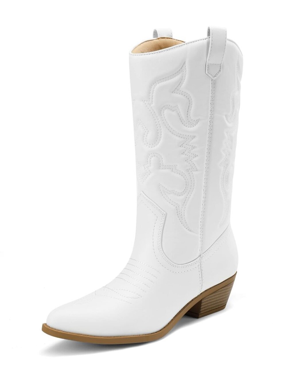 🆕 Women's Cowboy Boots Pointed Toe Pull On Cowgirl Boots Wide Calf Chunky Low